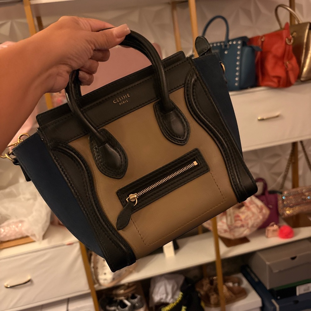 Celine Tricolor Mini Luggage Tote in Brown, Black, and Navy - Picture 2 of 11